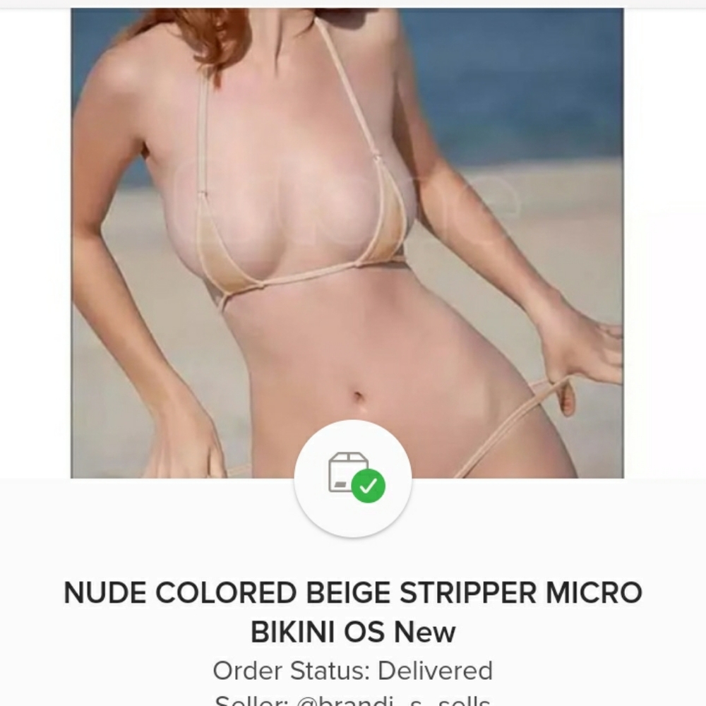 NUDE COLORED BEIGE STRIPPER MICRO BIKINI OS New